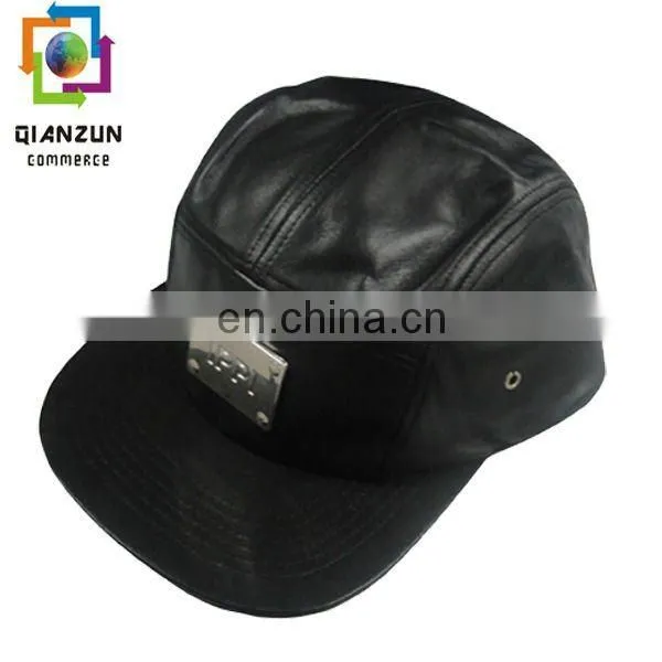 hot sale black custom leather trap leather 5 panel cap