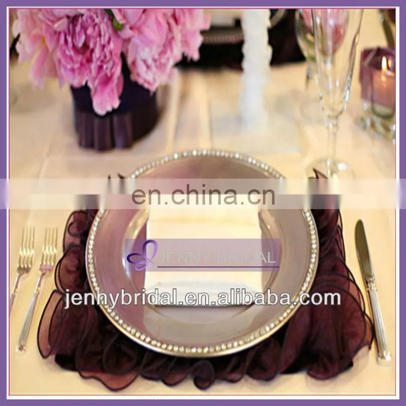 WR001A wedding table skirt decoration, mesh silver diamond ribbon wrap