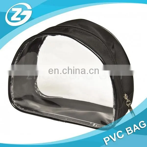 Waterproof Traspaent Logo Printed Polyester PVC Black Cosmetic Bag