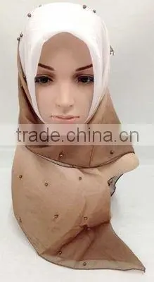 S872 newest voile hijab 100*100cm pearl muslim square scarf head