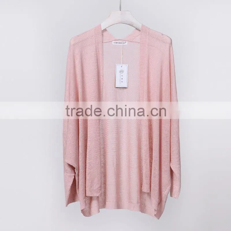 Summer Korean style slim looking bat sleeve linen sweater cardigan air conditioning sunscreen flax shirt for women