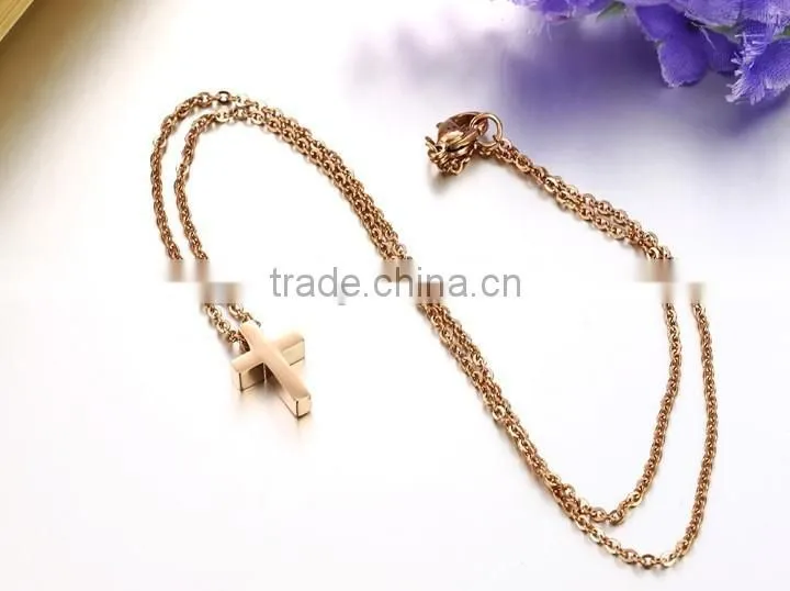 wholesale new plating rose gold cross titanium steel necklaces for woman pendant beautiful gift