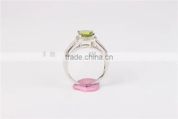Fahion prong setting square natural stone crystal silver engagement ring