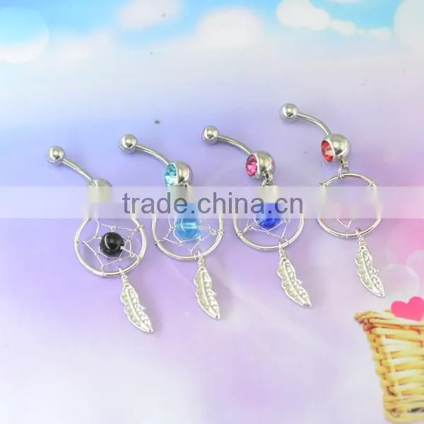 Blue Crystal Antique Style Dream Catcher Belly Naval Dangle Body Jewelry