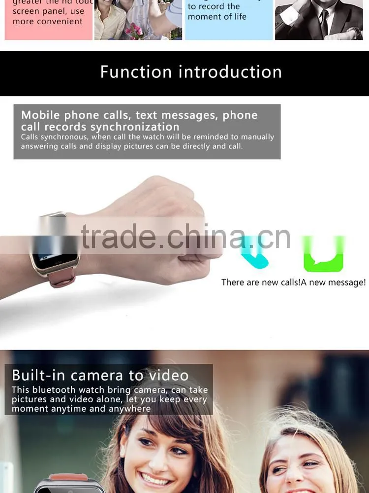 Quad band GSM GPRS smart phone watch with 1.3MP HD camera