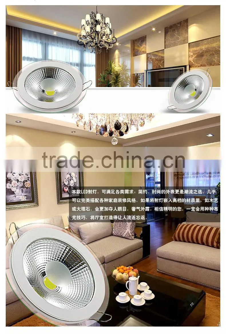 Dimmable 5W 10W 15W COB LED Panel Light Round Glass LED Ceiling Lamp