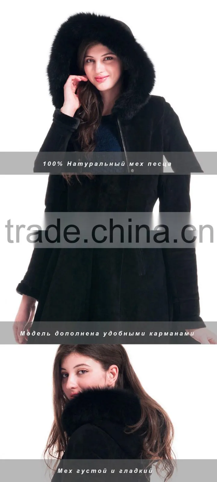 2015 Winter Women Medium Length Slim Fit Coat With Blue fox Hat Wish Skirt Overcoat