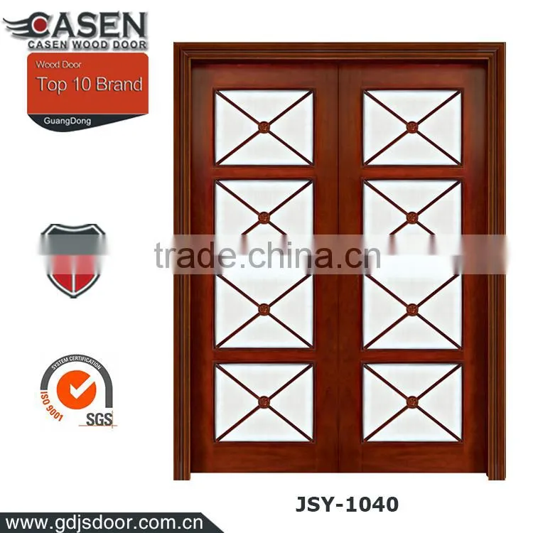 natural double swing walnut wooden balcony sliding glass door