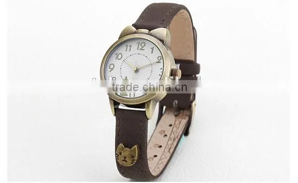 Fashion cute cat small case leather watches for teenagers