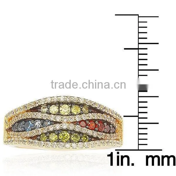 Fashion Wholesale Sterling Silver Goldplated Multicolor Pave Ring