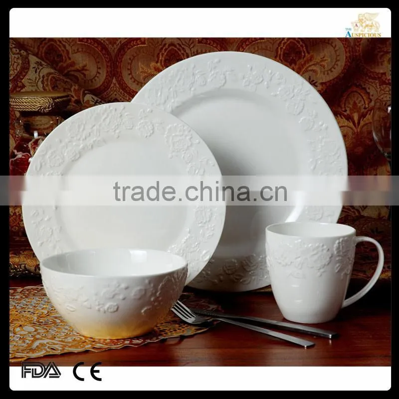 2015 new producwholesale high quality 16pcs embossed ceramic dinnerware