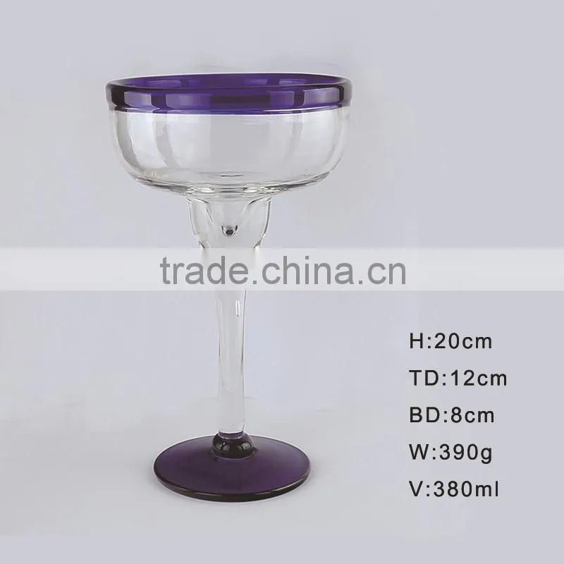 Blue rim and bottom thick thickness long stem ice-cream margaret glass