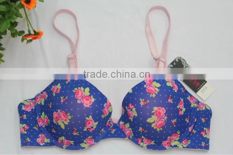 Stylish Rose Print Thin Cup Bra Underwear For Women