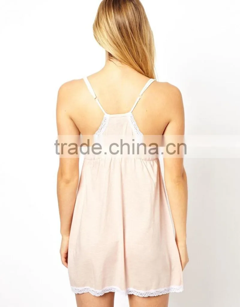 Girls Jersey Night Slip Pajama With Lace Trim