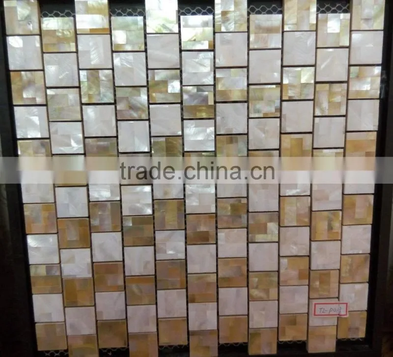 brick pattern Chinese river shell mix gold lip mother of pearl mosaic tile suppplied on magnesium with joints