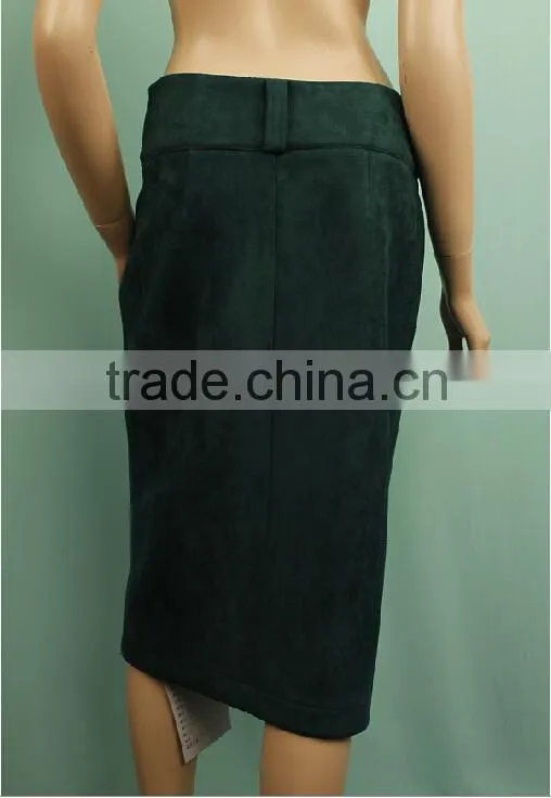 Top quality fashion ladies front open midi suede skirt YLS150420147