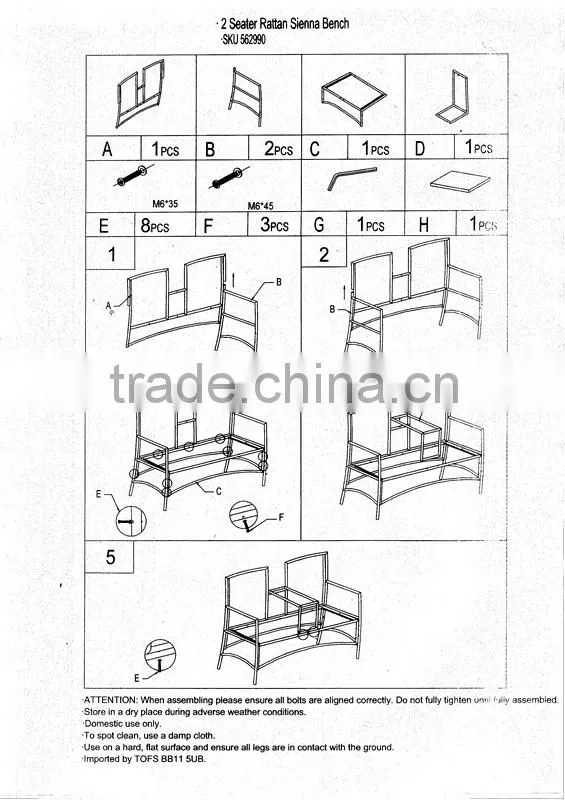 KD rattan 2 person sofa/ 2 seat rattan bench
