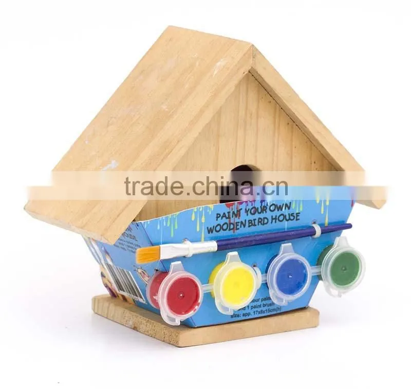 Educational toys Natural Hand Painted Wood Bird House Craft Project Kit