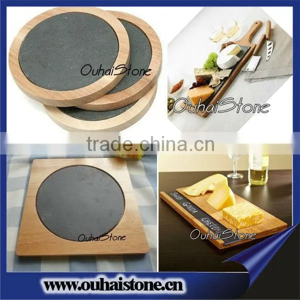 Intimate design stone food tray slate and groove bamboo with finger hole