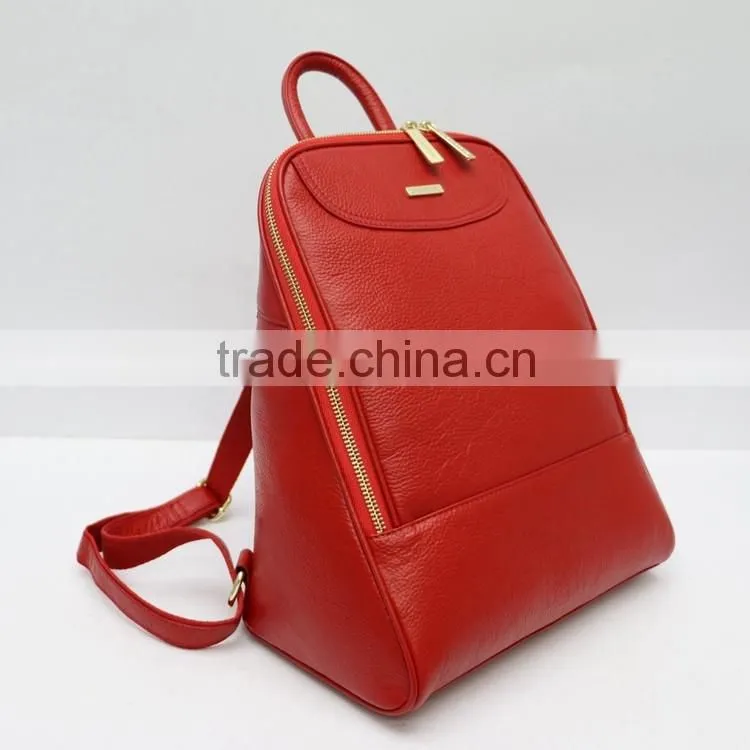 Newest design fashionable red litchi pattern genuine leather backpack for lady