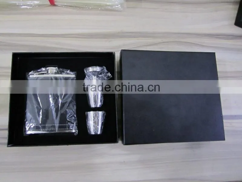 7oz hip flask with small funnel and 4pcs cup and leather bag in gift box