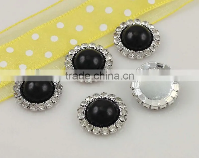 Black Solid Jet Pearl Rhinestone button flatback style