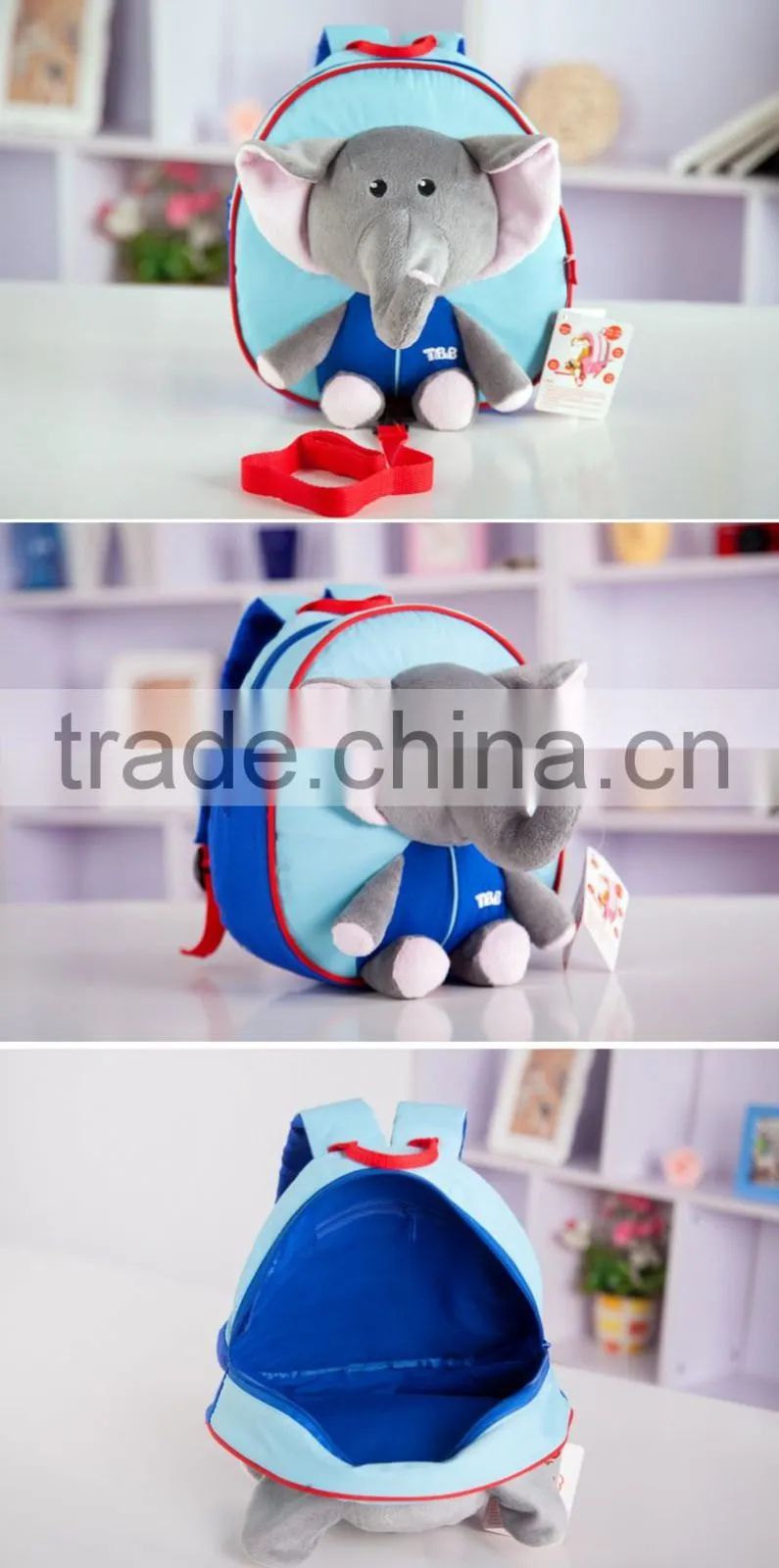 Lovely Elephant Funny Cartoon School Backpack, kids zoo plush animal bag hanging toy