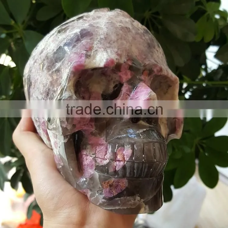 Custom Lifelike Red Tourmaline Crystal Skull Plum Blossom Quartz Crystal Skull