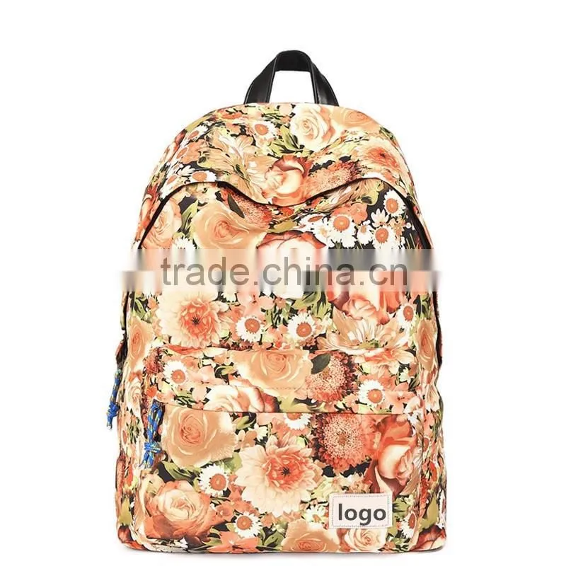 2016 new fashional floral printed nylon youthful backpack girls school bag