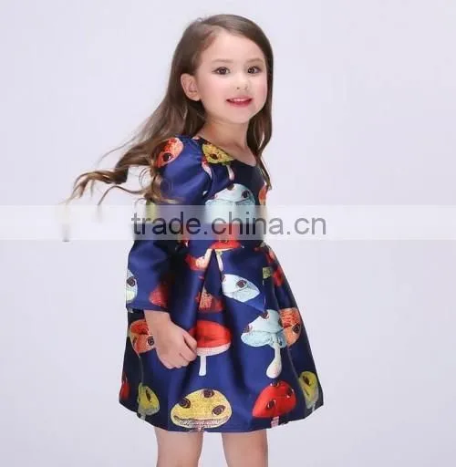 spring autum satin material kids anarkali dresses long sleeve baby kids dresses for girls 2016
