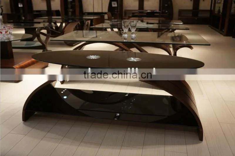 Hot Sale W Shape Coffee Table/ Black Tempering Glass Table Set S113