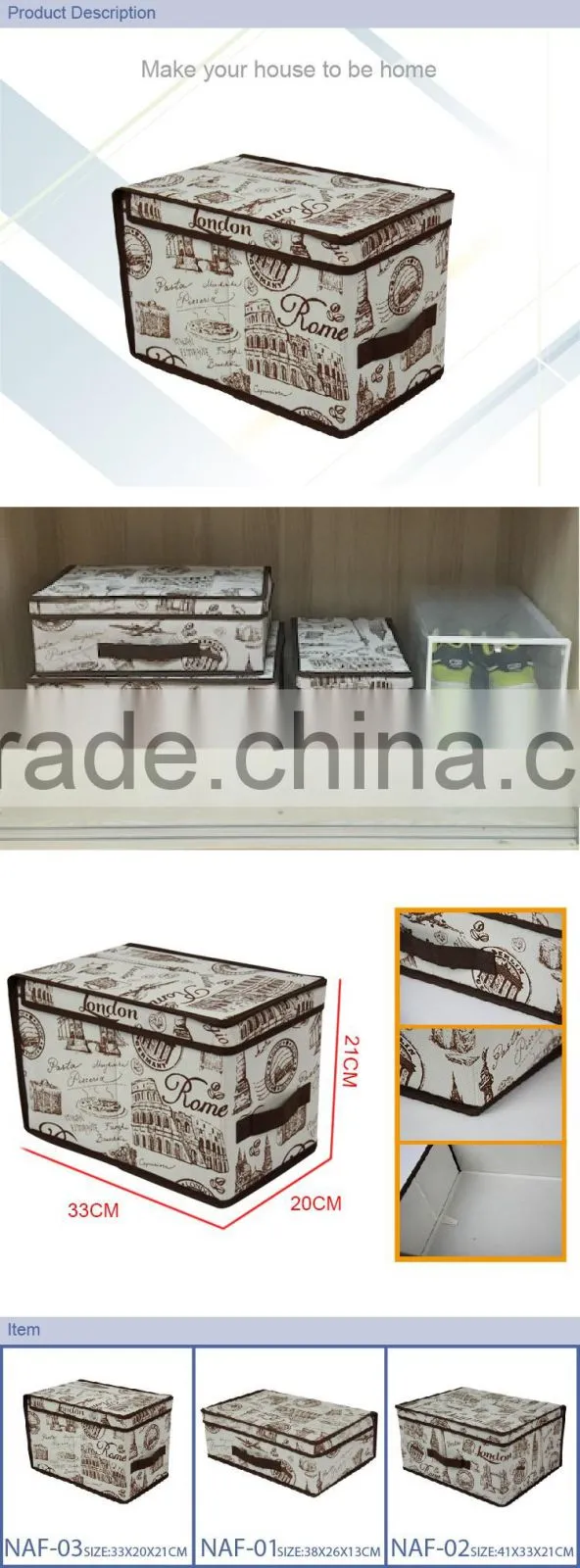 NEWEST Europe Textile Organizer Non woven Storage Box with lid