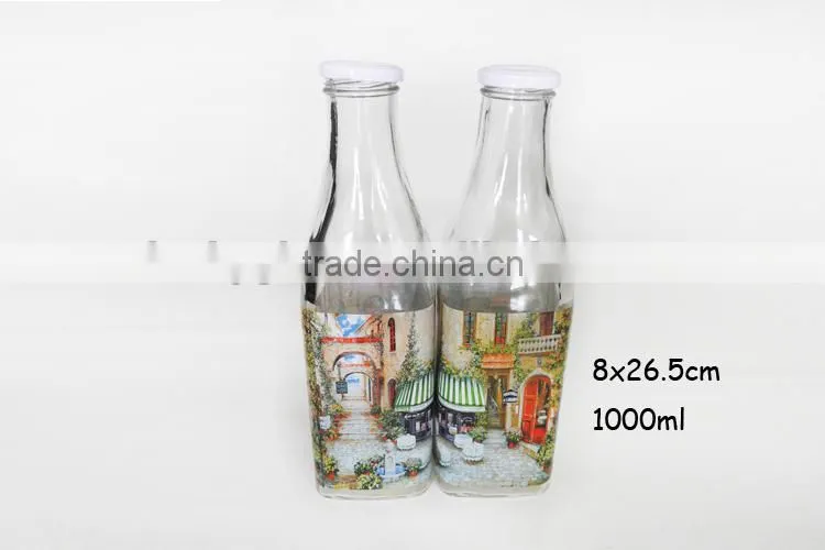 1L fresh milk glass bottle with metal screw cap
