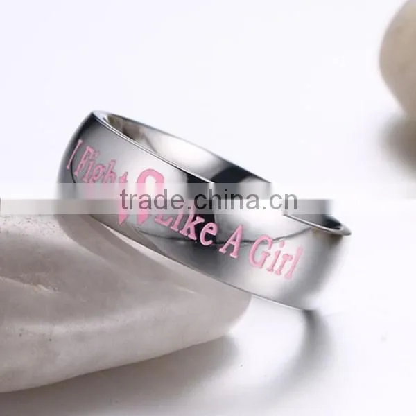 Ladies Fashion Pink "I Fight Like A Girl" Stainless Steel Ring