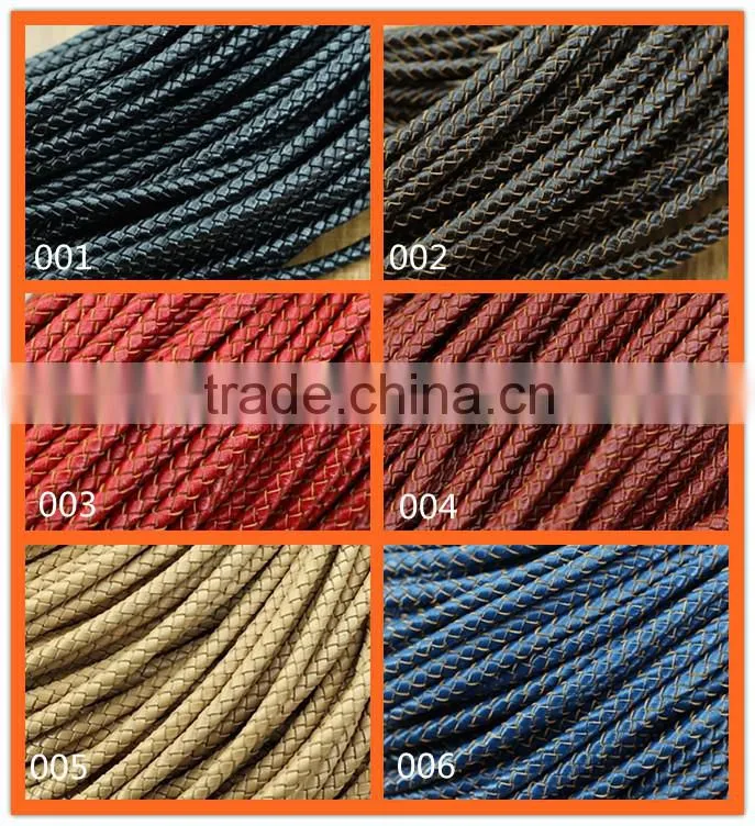 wholesale colorful 5mm wide round braided real leather cord for making bracelets necklace