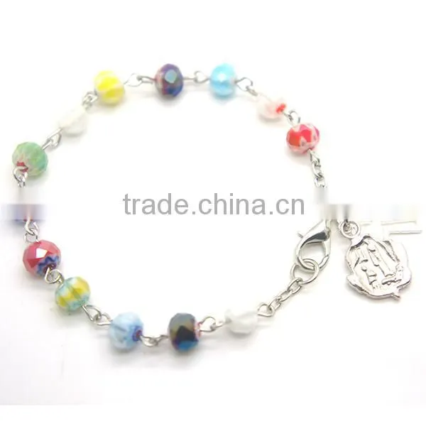 13 6*8mm chamilia bead bracelet,glass bracelet,bracelet with a cross,rose,Nine son needle ,the hollow cross