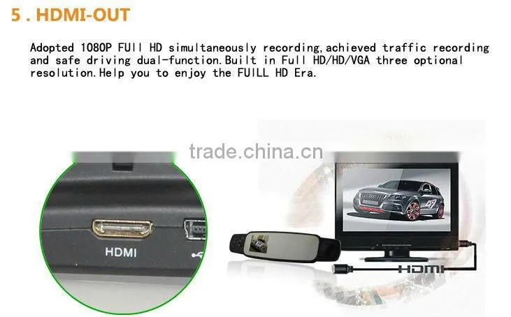 2013 New Car Mirror with G-sensor 1080P Full HD 120 Degree Wide Angle Camera the Registrar Rear View Car DVR Night Vision 2000A