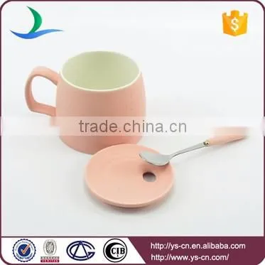 China supplier matt pink porcelain coffee mug with lid and spoon