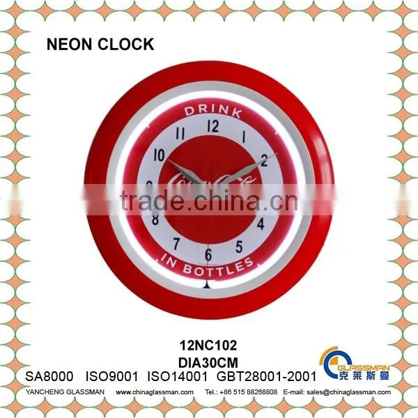 DIA 30cm customizable home decoration neon clock wall clock 12NC301