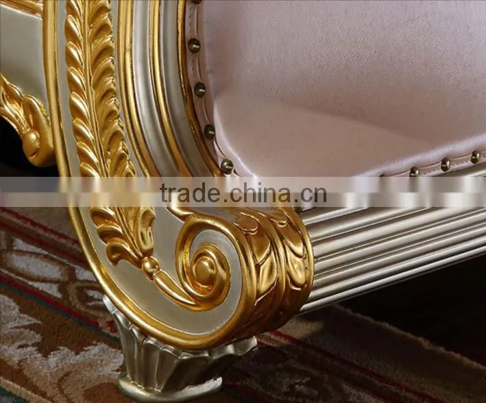 Luxury palace noble living room furniture solid wood hand carved genuine leather sofa set