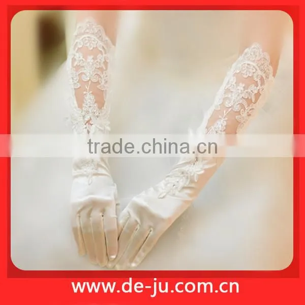 Promotion Ivory Elbow Polyester Appliqued Finger Gloves Bridal Long White Gloves