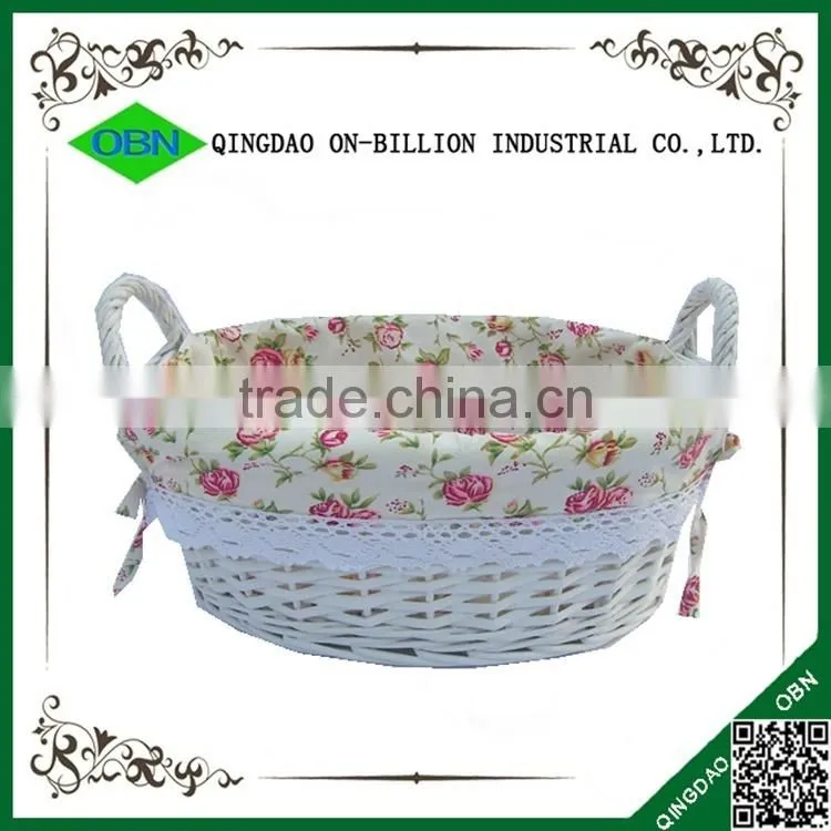 Cheap decorative woven oval white empty wicker fruit basket with handle