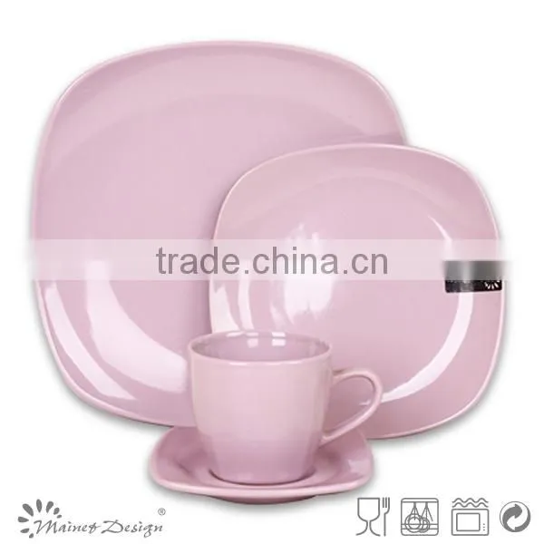Yellow fine porcelain square dinner set China bulk