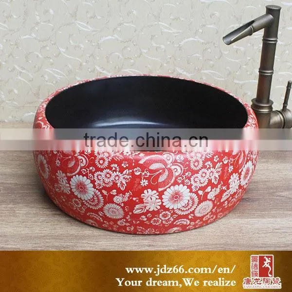Luxury fancy style ceramic sink bathroom gold
