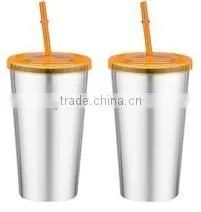 600ml/700ml stainless steel Inner plastic outer steel double layer cup with straw