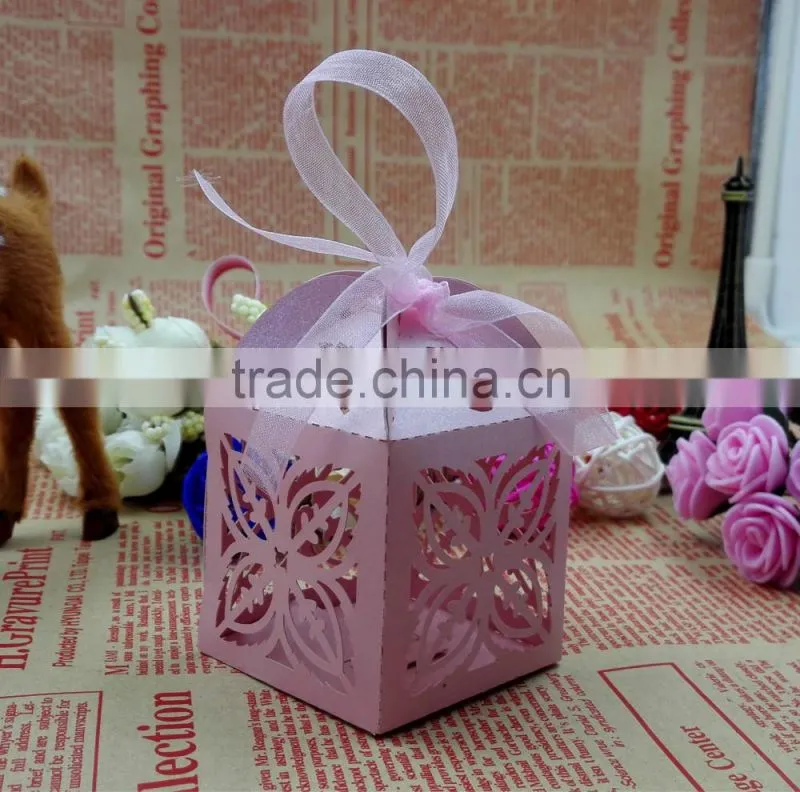 laser cut Customized foldable sweet wedding candy box romantic paper wedding box