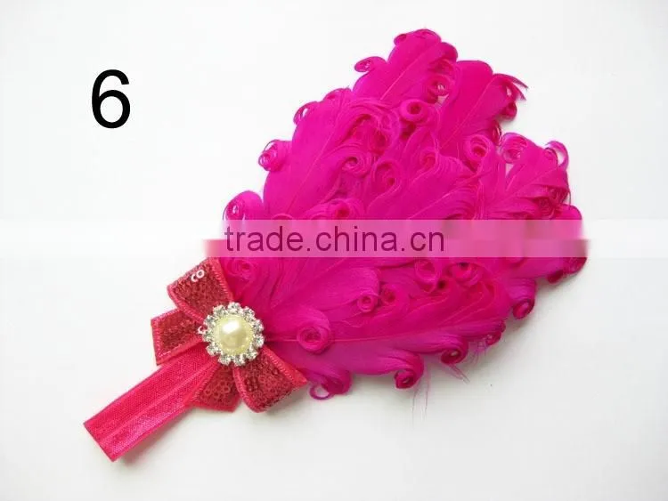 curly feather with pearl bead rhinestone for kids hair accessories