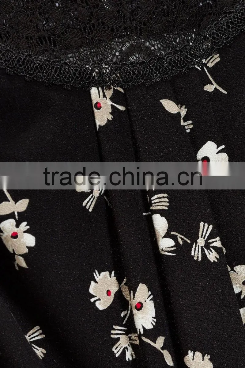 2016 Fashion Jersey Sleeveless Top With Beautiful Lace Yoke HST8033