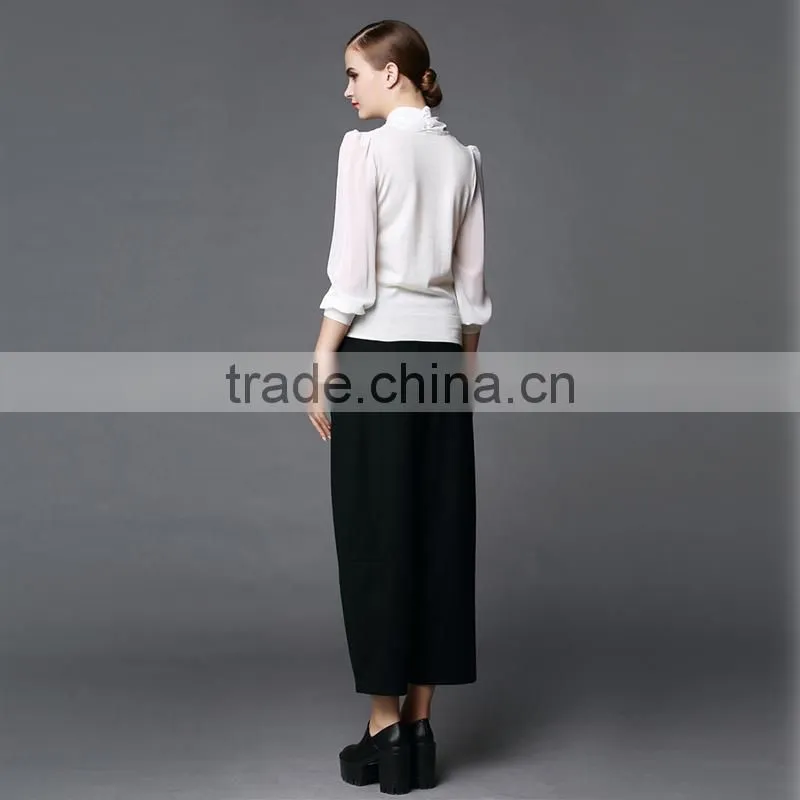 white colour high quality long sleeve latest fashion blouse design for lady