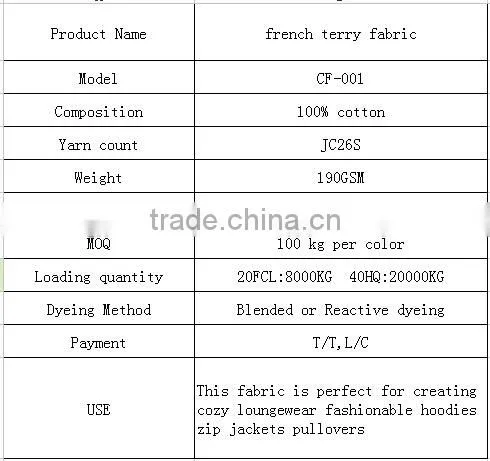2015 new develop french terry fabric yard for shirt in China